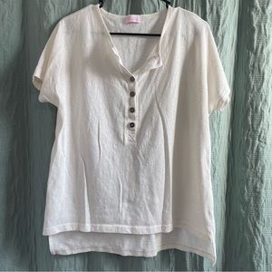 Pink Lily | Oversized White Henley T | Small